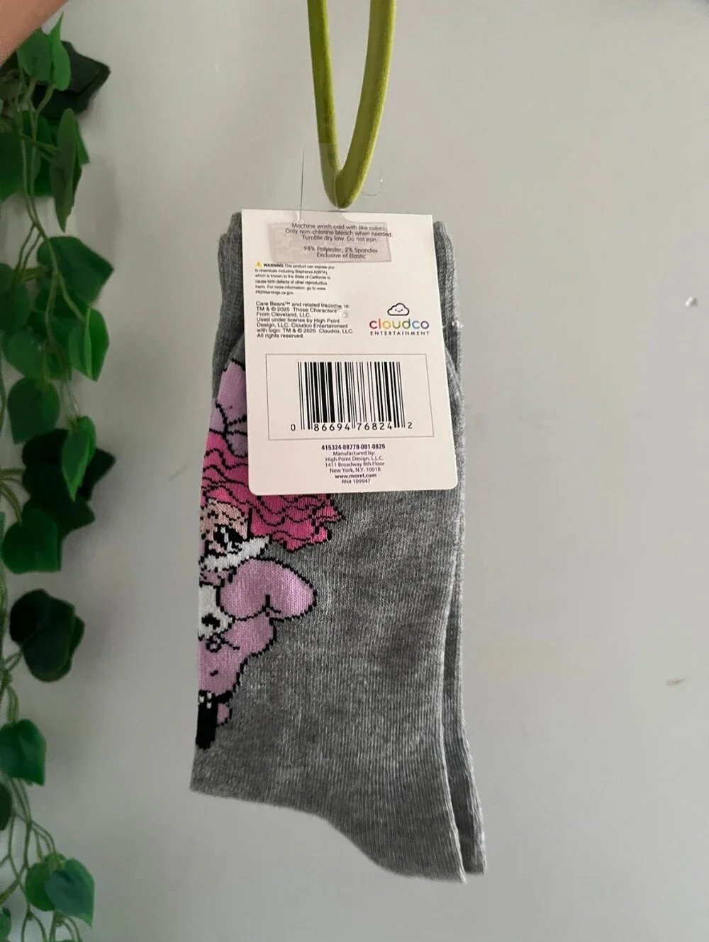 Care Bears Gray Crew Socks with Pink Character Design